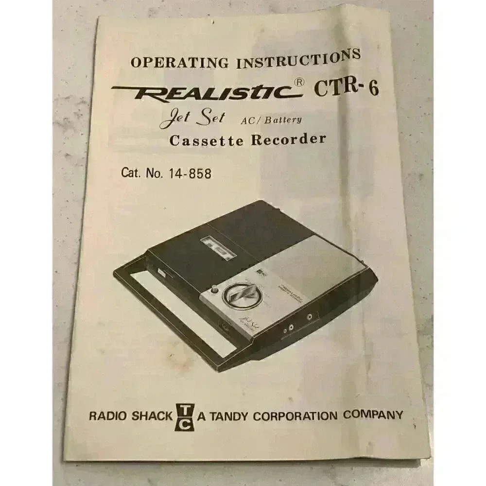 Vintage Realistic CTR-6 Jet Set Cassette Recorder Manual 14-858 Radio Shack